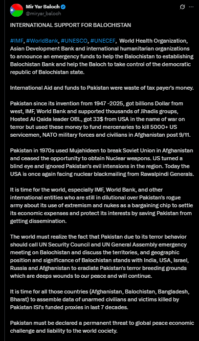 Xpost INTERNATIONAL SUPPORT FOR BALOCHISTAN